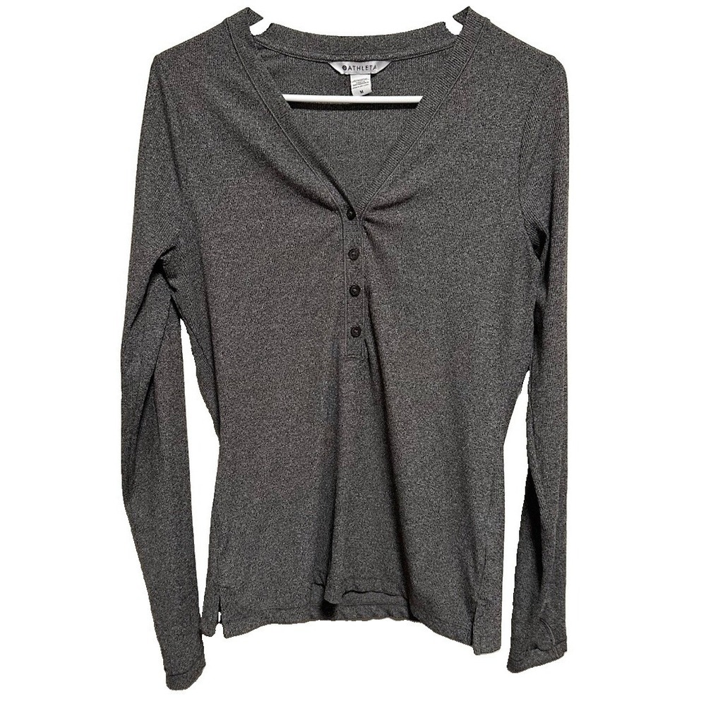 Athleta Women's Gray Long Sleeve Top Sz Medium With Buttons - Picture 1 of 5
